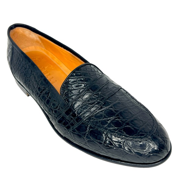 Zelli Italia Other - Zelli Italia Black Nic Roma Genuine Crocodile Leather Penny Loafers Size 12M